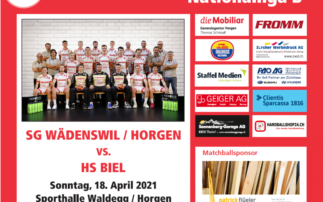 Vorschau: NLB: SG Wädenswil-Horgen – HS Biel, Sonntag, 18.04.2021, 16.00Uhr, Waldegg Horgen